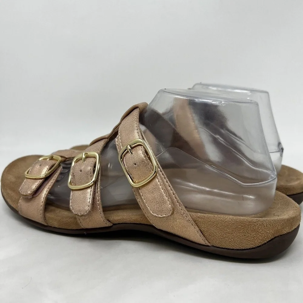 Vionic Misa Rose Gold Peach Leather 3 Strap Orthotic Sandals Women’s Size US 10